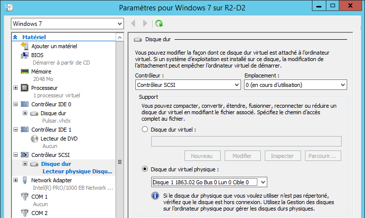 Disque USB sur machine virtuelle Hyper-V