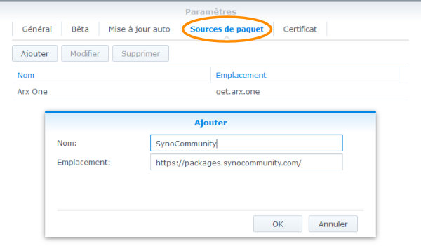 Ajout d'une source de paquets
